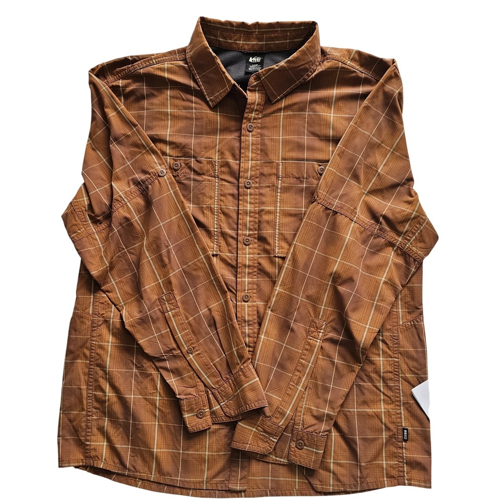 REI Co-Op Men's Shirt Large Button Down Long Sleeve Outdoors Casual, Rust Plaid - Picture 2 of 8
